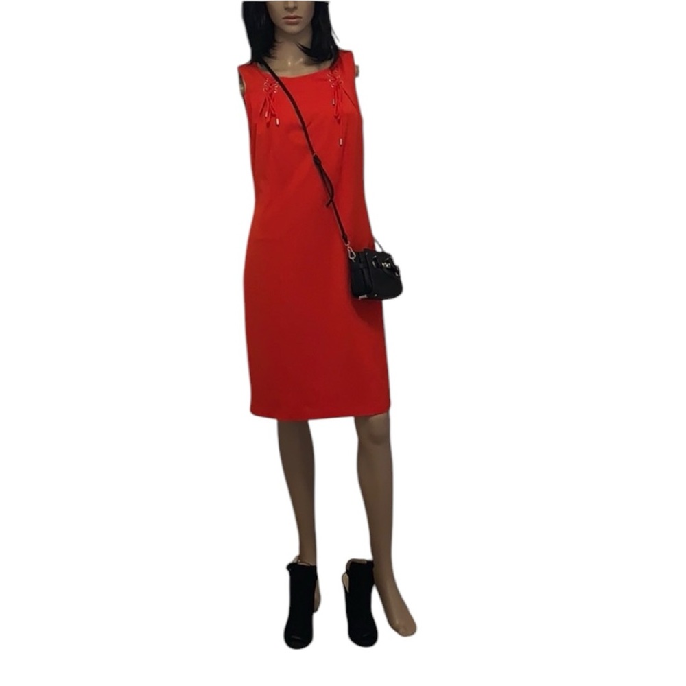 Apart Vibrant Red Sleeveless Dress Size 6 Fully Lined Above Knee Ties on Front